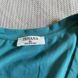 Zenana Short Sleeve V Neck Teal Shirt XL